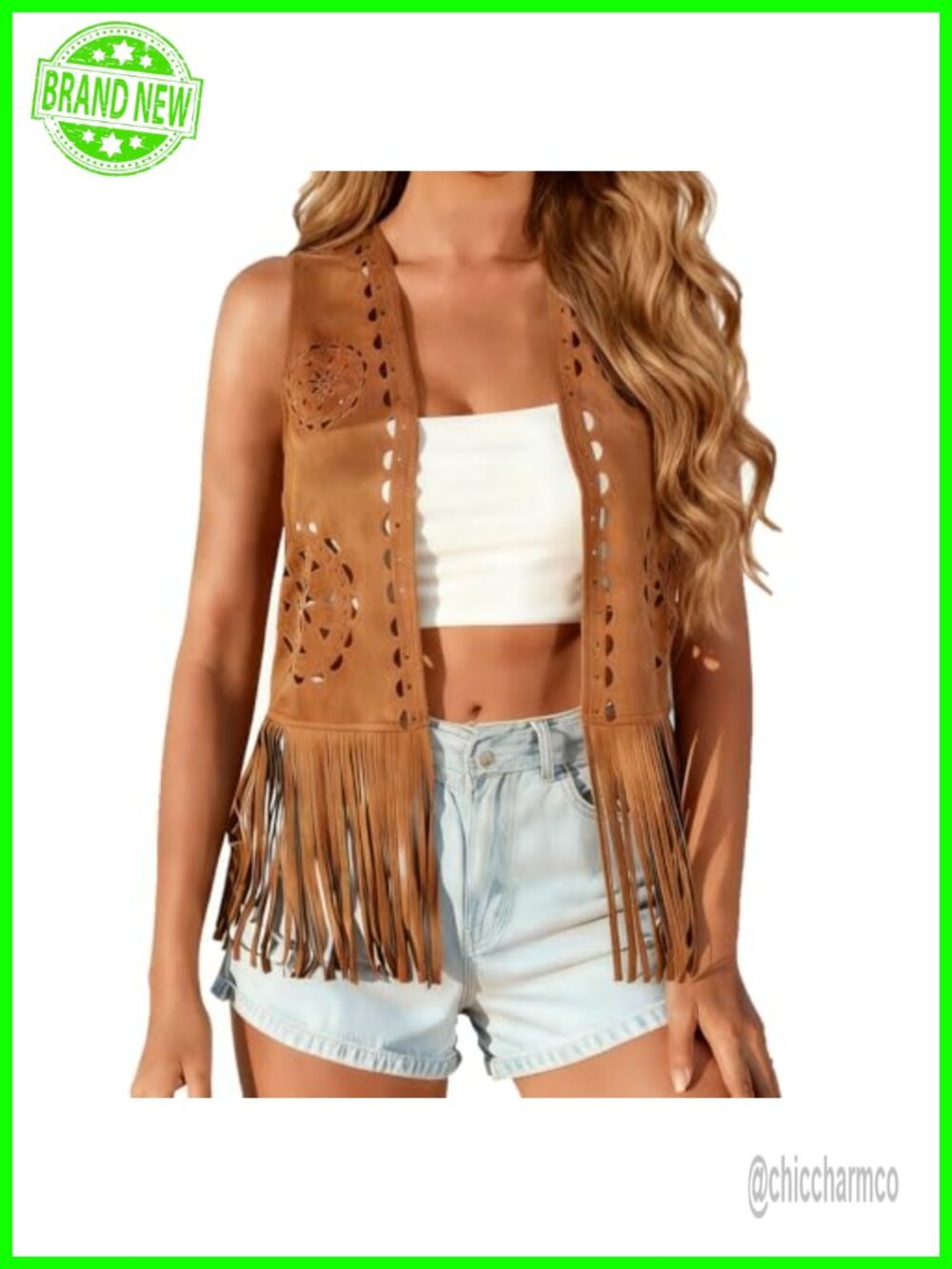 Faux Suede Fringe Vest Western Tassels Boho 70s Hippie Open Front Cardigan